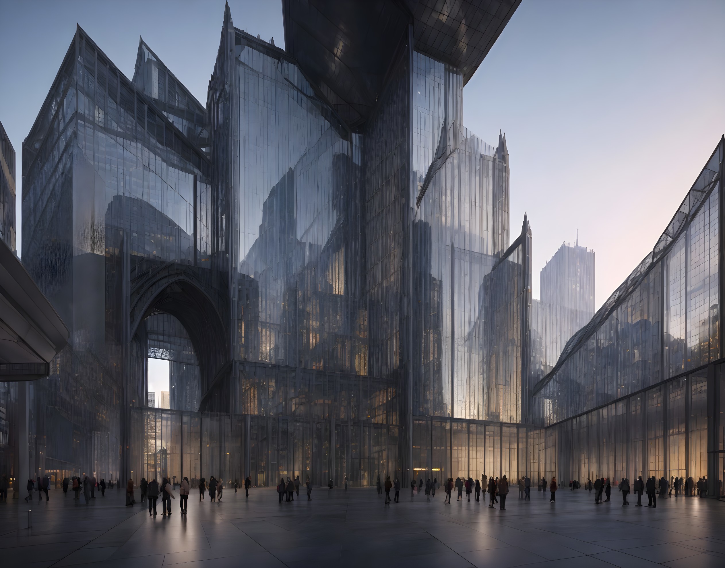 Futuristic Urban Landscape with Glass Architecture