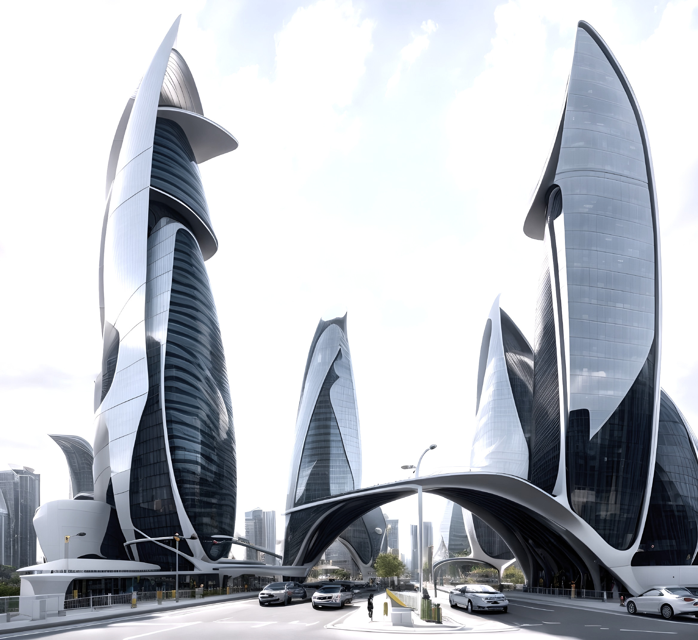Futuristic Urban Landscape with Skyscrapers and Bridges