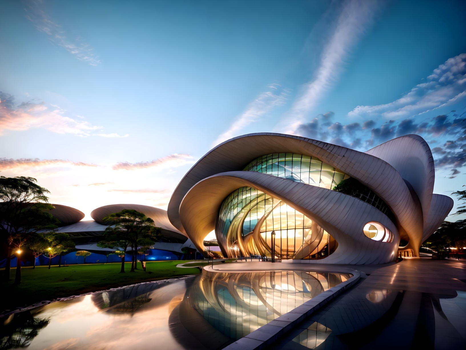 Futuristic Architectural Design Surrounded by Nature