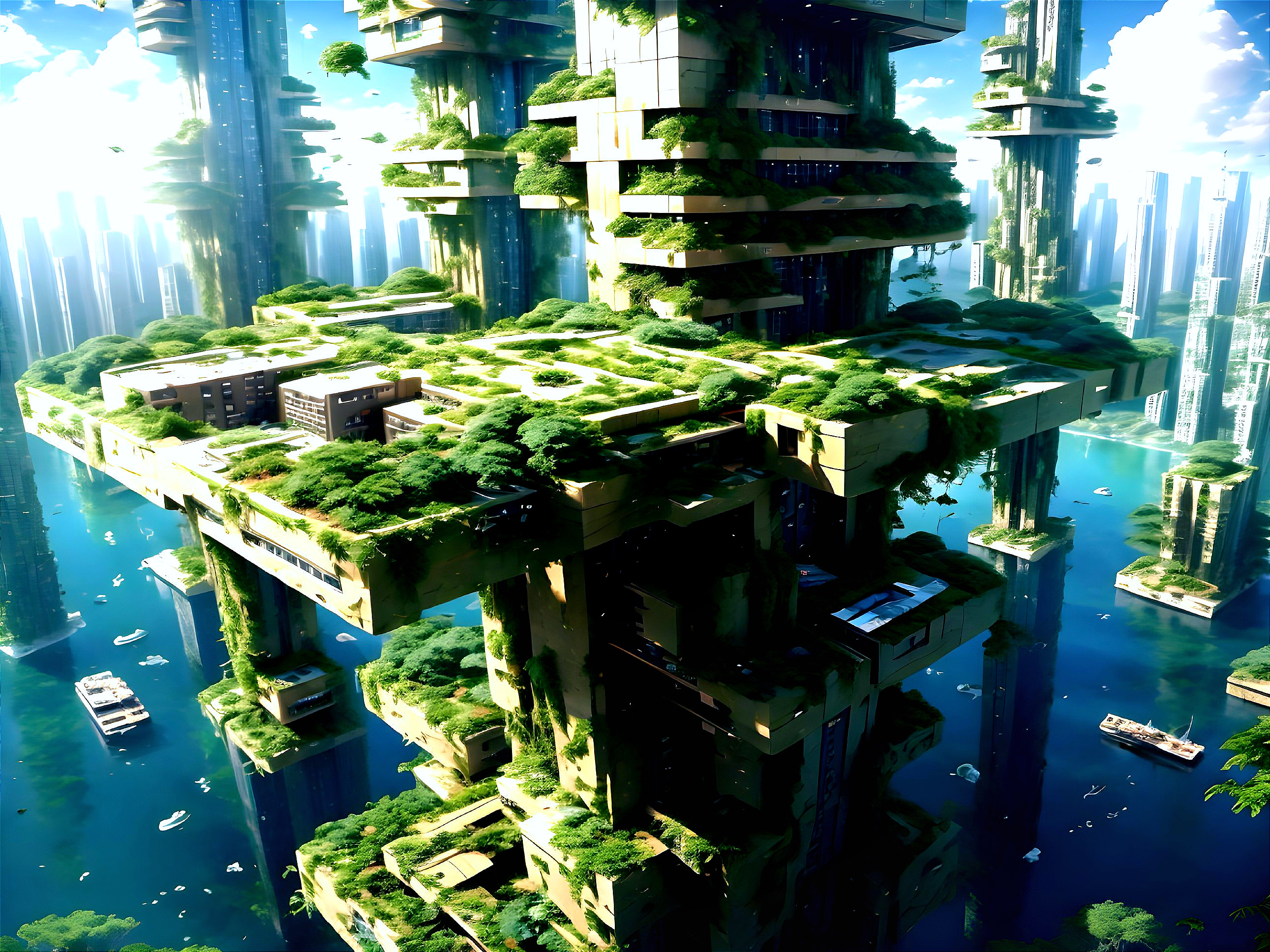 Futuristic Vertical Cityscape with Nature Integration