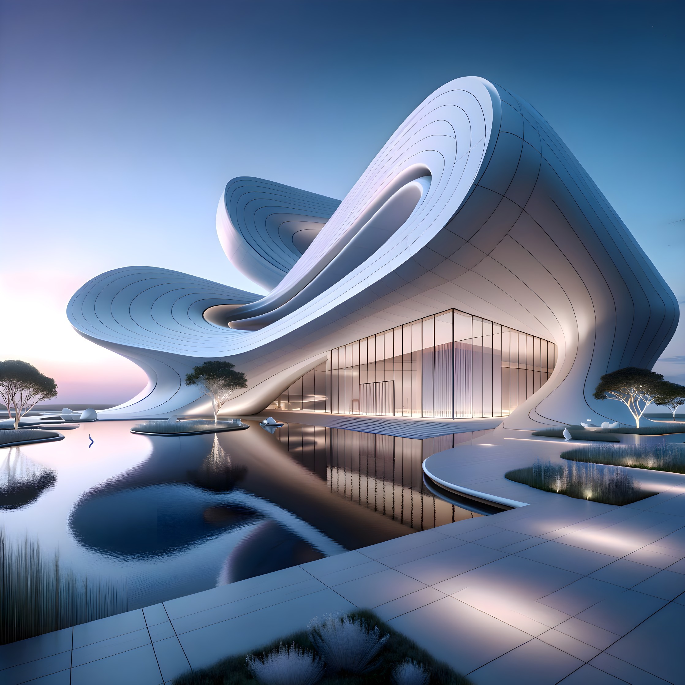 Modern Building with Organic Design and Glass Features