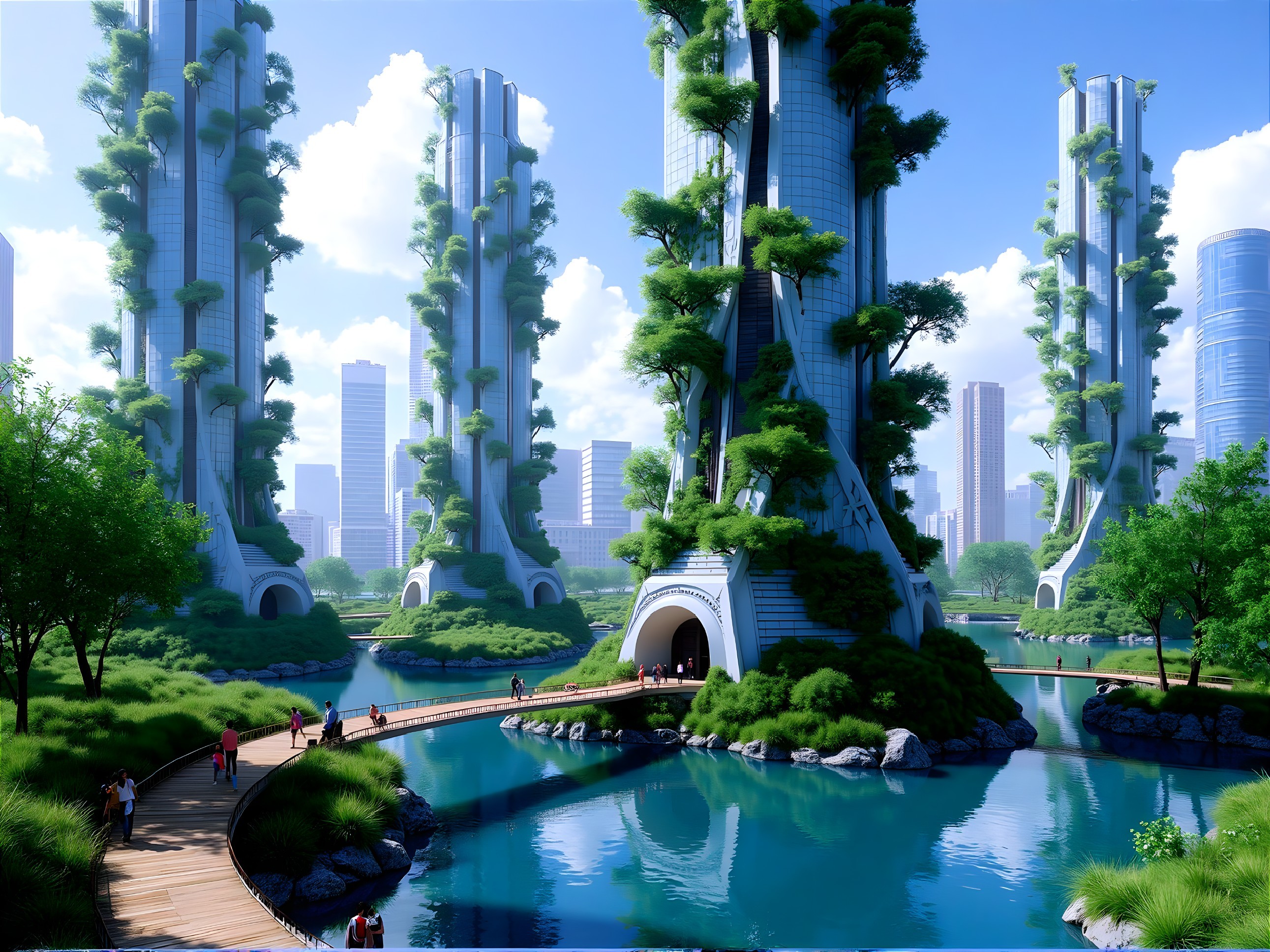 Futuristic Urban Landscape with Skyscrapers and Greenery