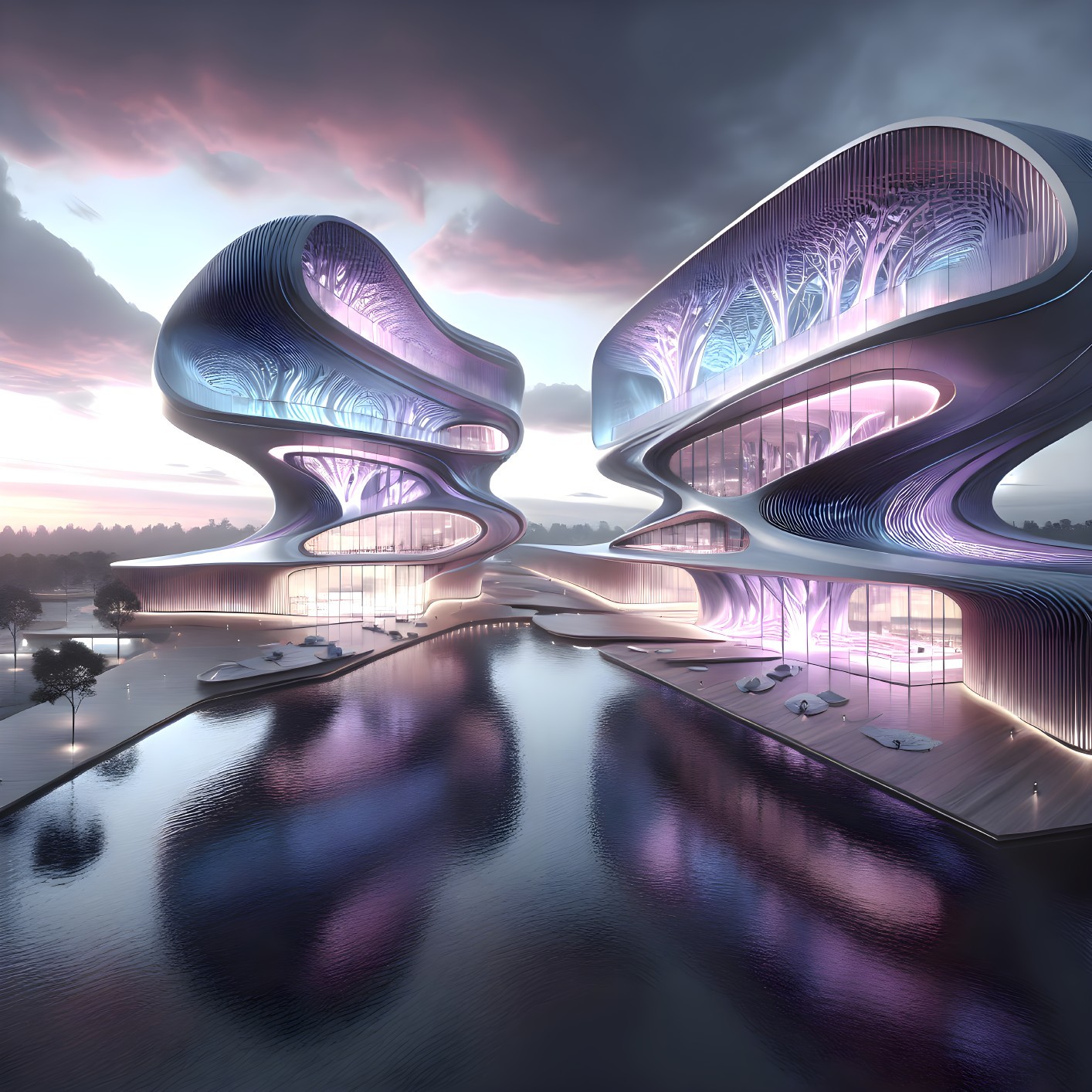Futuristic Organic Architectural Design with Vibrant Colors
