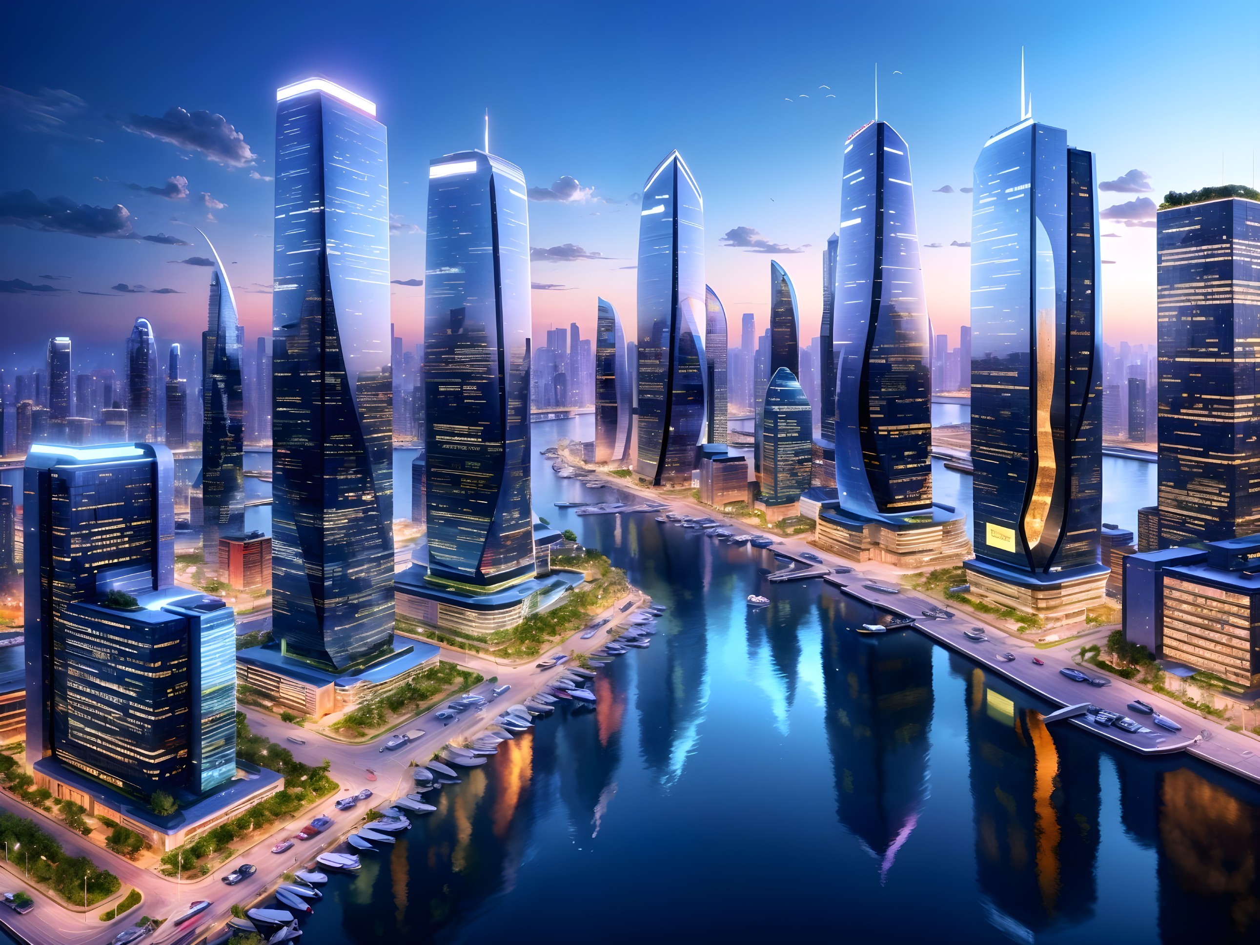 Futuristic Skyline with Modern Architecture at Dusk