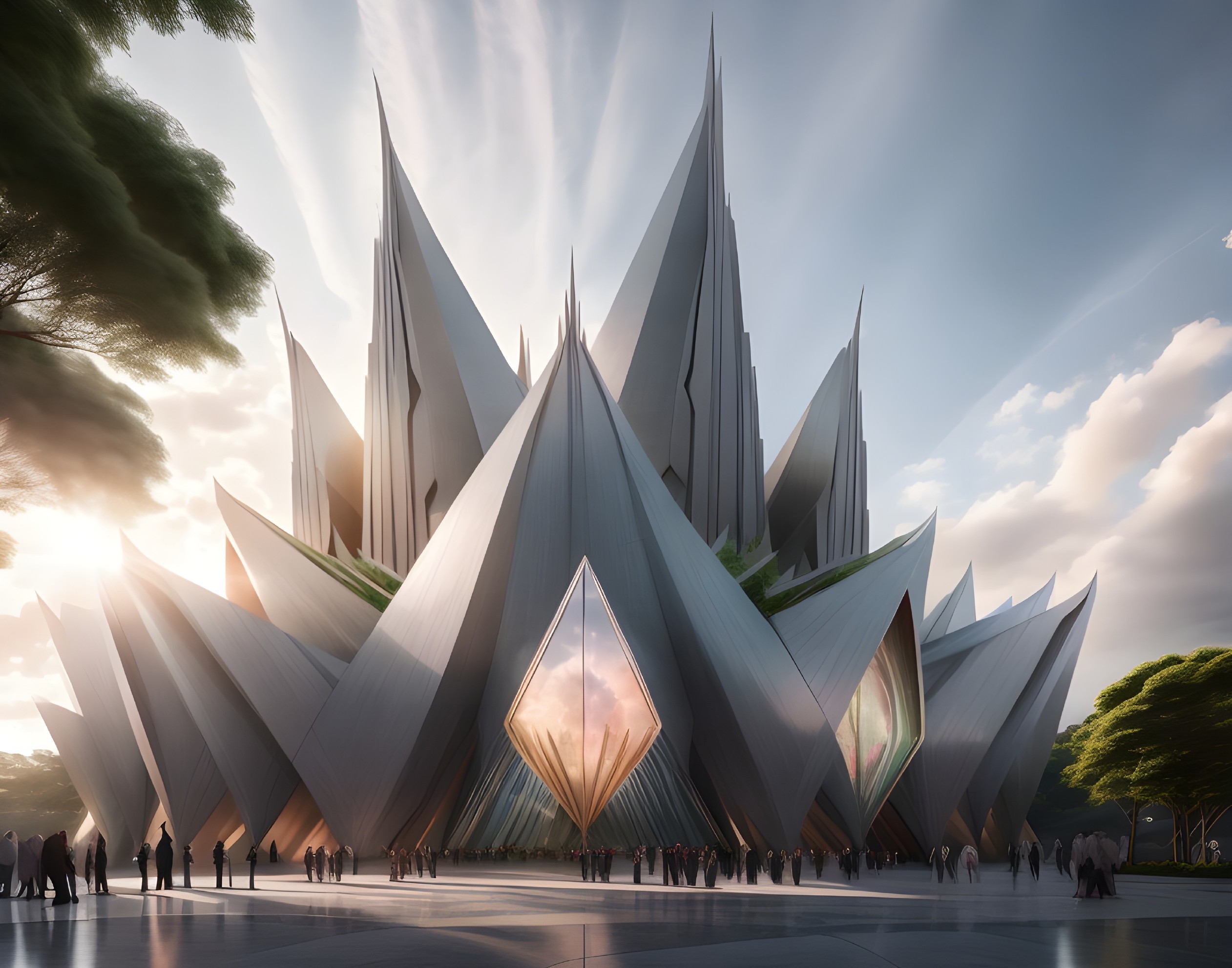 Modern Building with Angular Shapes and Reflective Surfaces