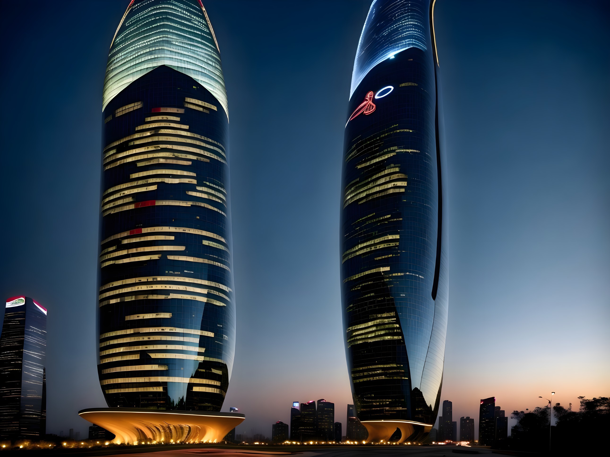 Modern Skyscrapers Against Twilight Sky with Glass Facades