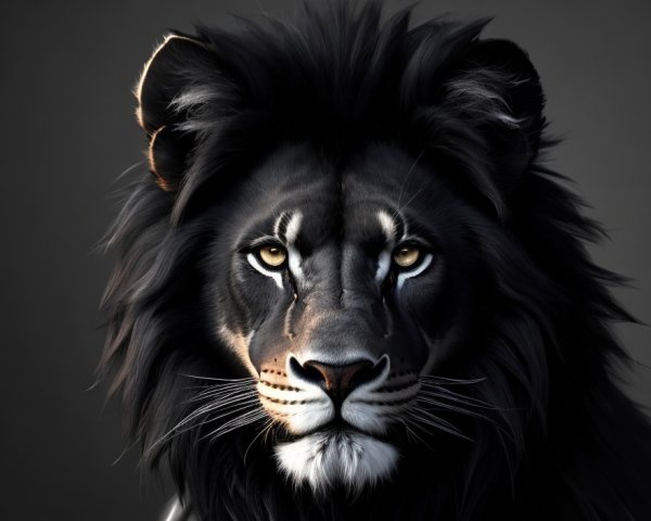 Majestic Black-Maned Lion with Yellow Eyes and Glow