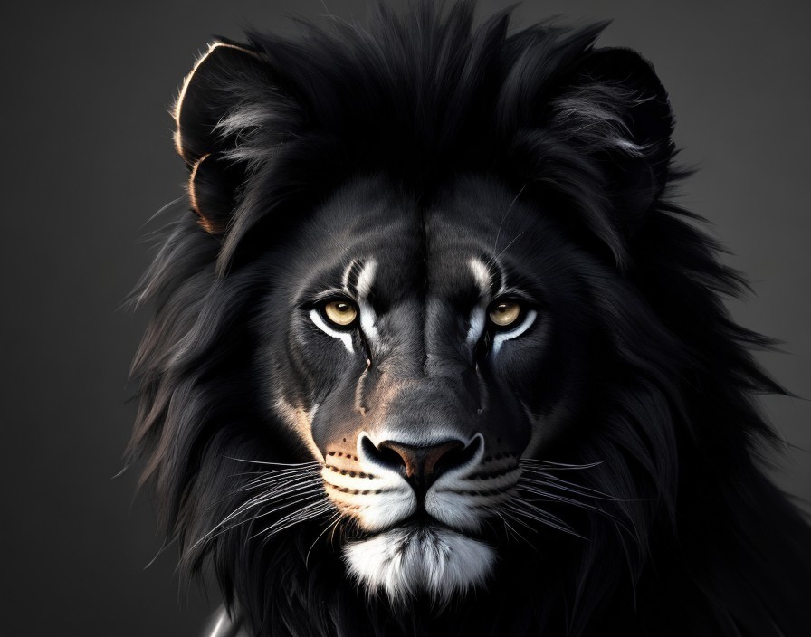 Majestic Black-Maned Lion with Yellow Eyes and Glow