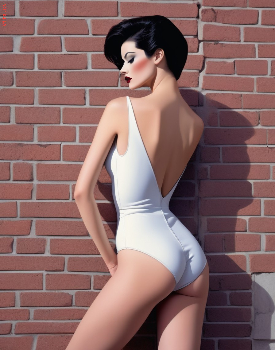 Stylized Portrait of Person in White Swimsuit Against Wall