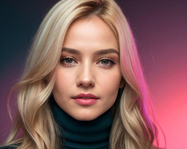 Blonde Woman Portrait in Turtleneck with Colorful Background