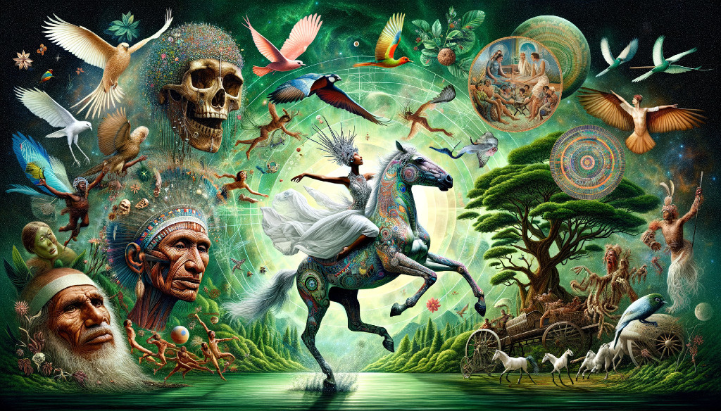 Surreal Collage of Horse, Figures, and Mystical Elements