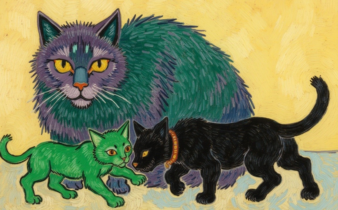 Colorful Illustration of Three Stylized Cats