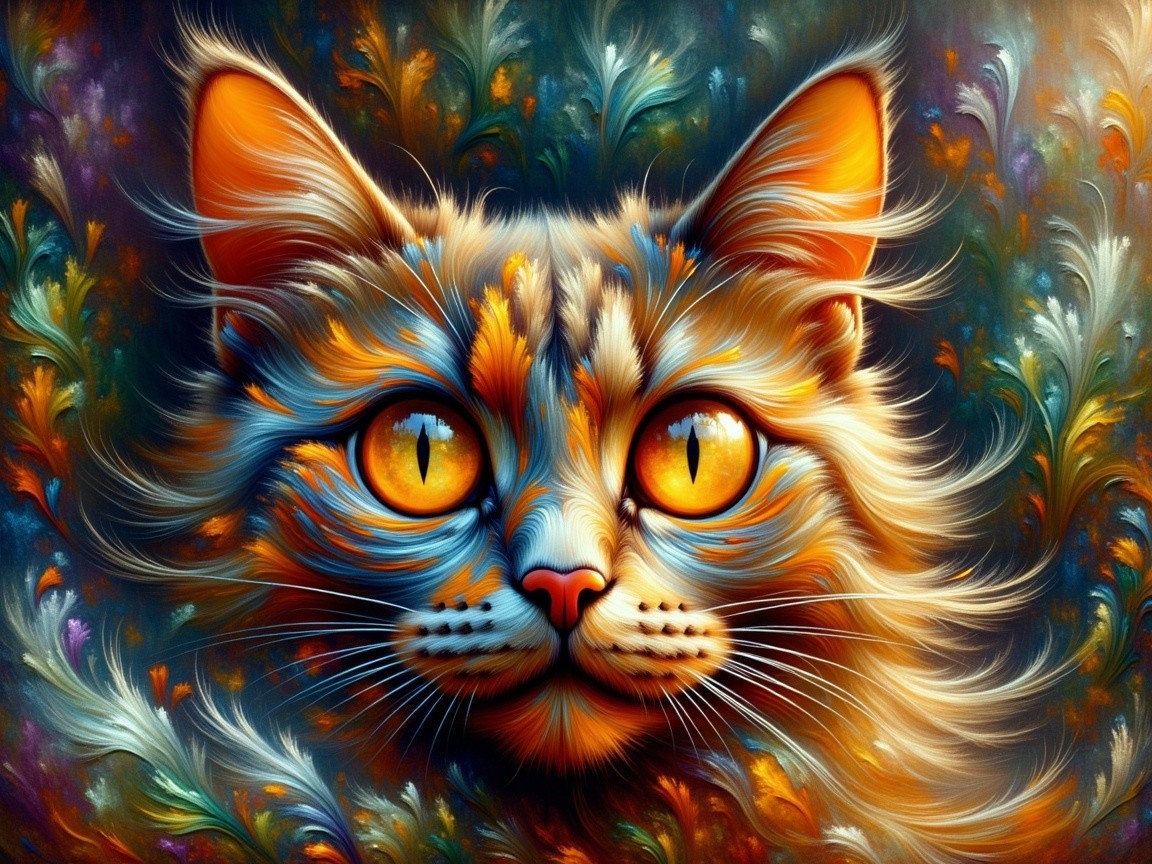 Vibrant Stylized Cat Face with Colorful Background