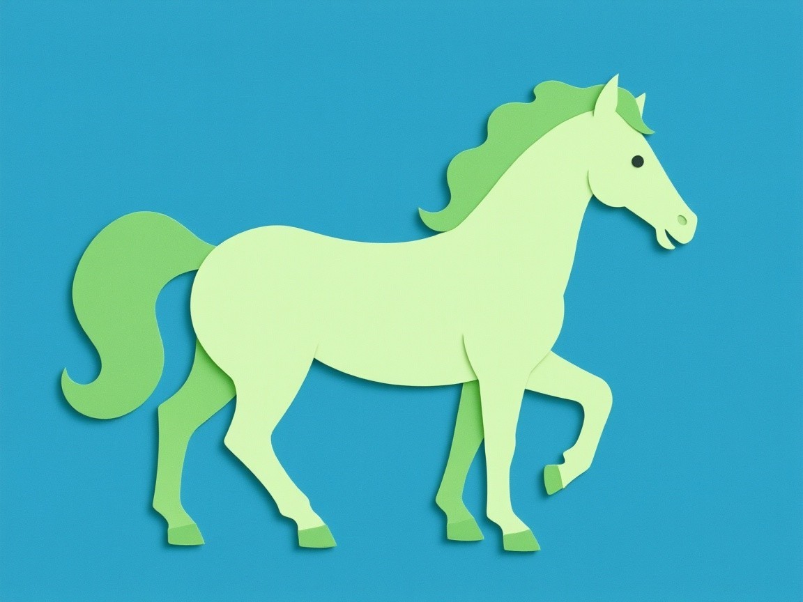 Stylized Green Paper Horse on Blue Background