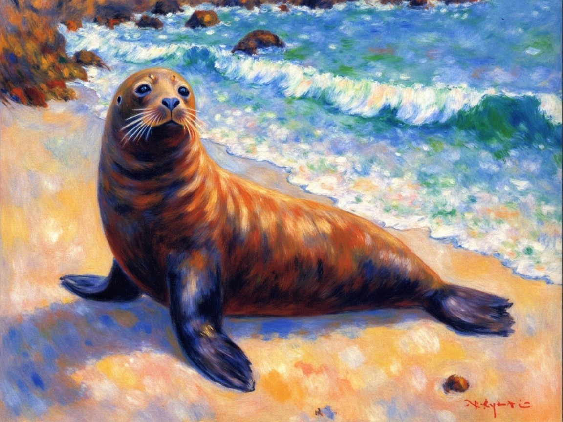 Playful Seal Basking on a Serene Beach Scene
