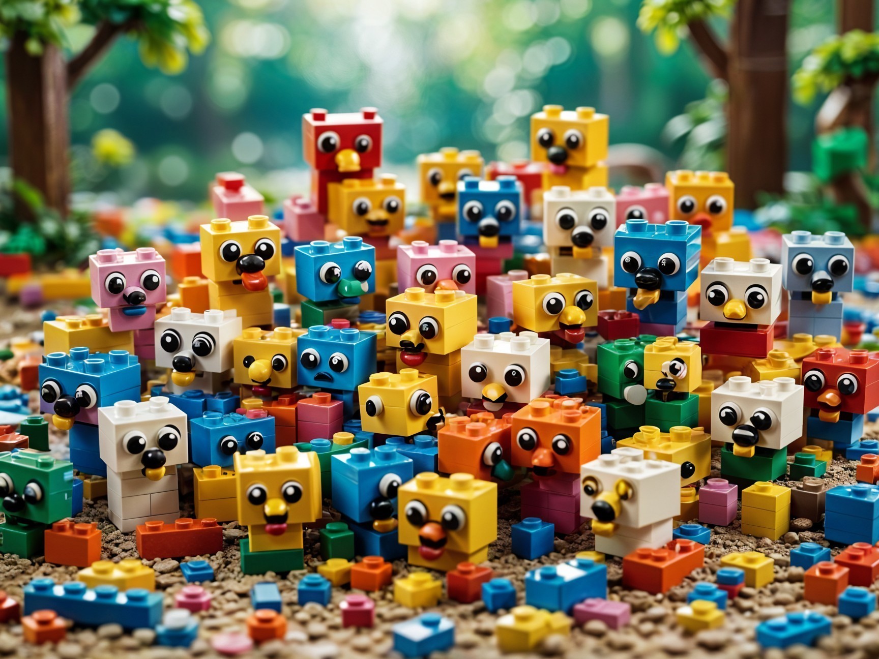Colorful LEGO Blocks Arranged as Cartoonish Animals