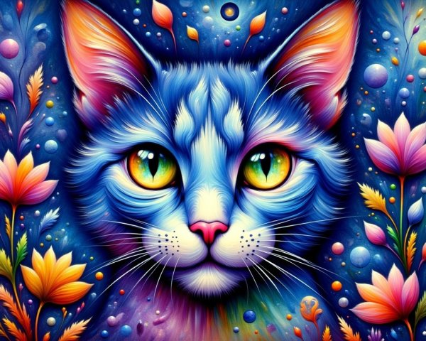 Colorful Illustration of a Cat's Face with Details