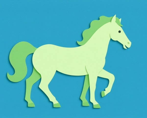 Stylized Green Paper Horse on Blue Background