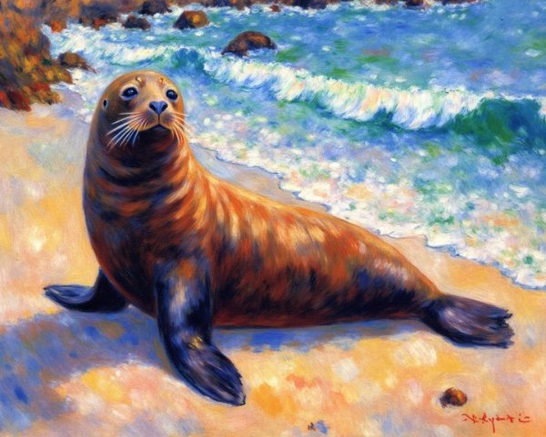 Playful Seal Basking on a Serene Beach Scene