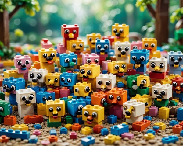 Colorful LEGO Blocks Arranged as Cartoonish Animals