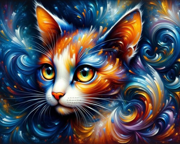 Vibrant Artistic Cat Face with Swirling Colors