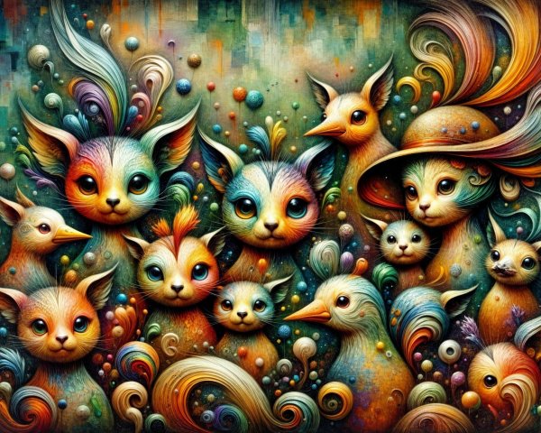 Colorful Anthropomorphic Animals in Whimsical Scene
