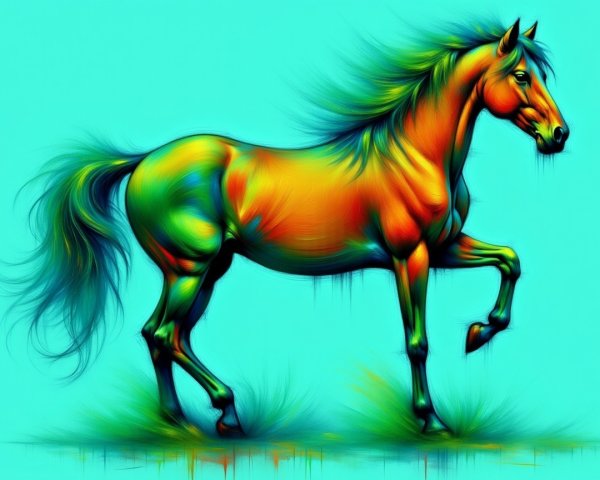 Colorful Horse Against Bright Turquoise Background