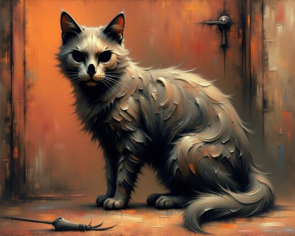 Stylized Cat with Fluffy Coat and Expressive Eyes