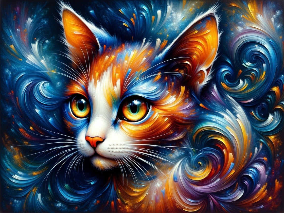 Vibrant Artistic Cat Face with Swirling Colors
