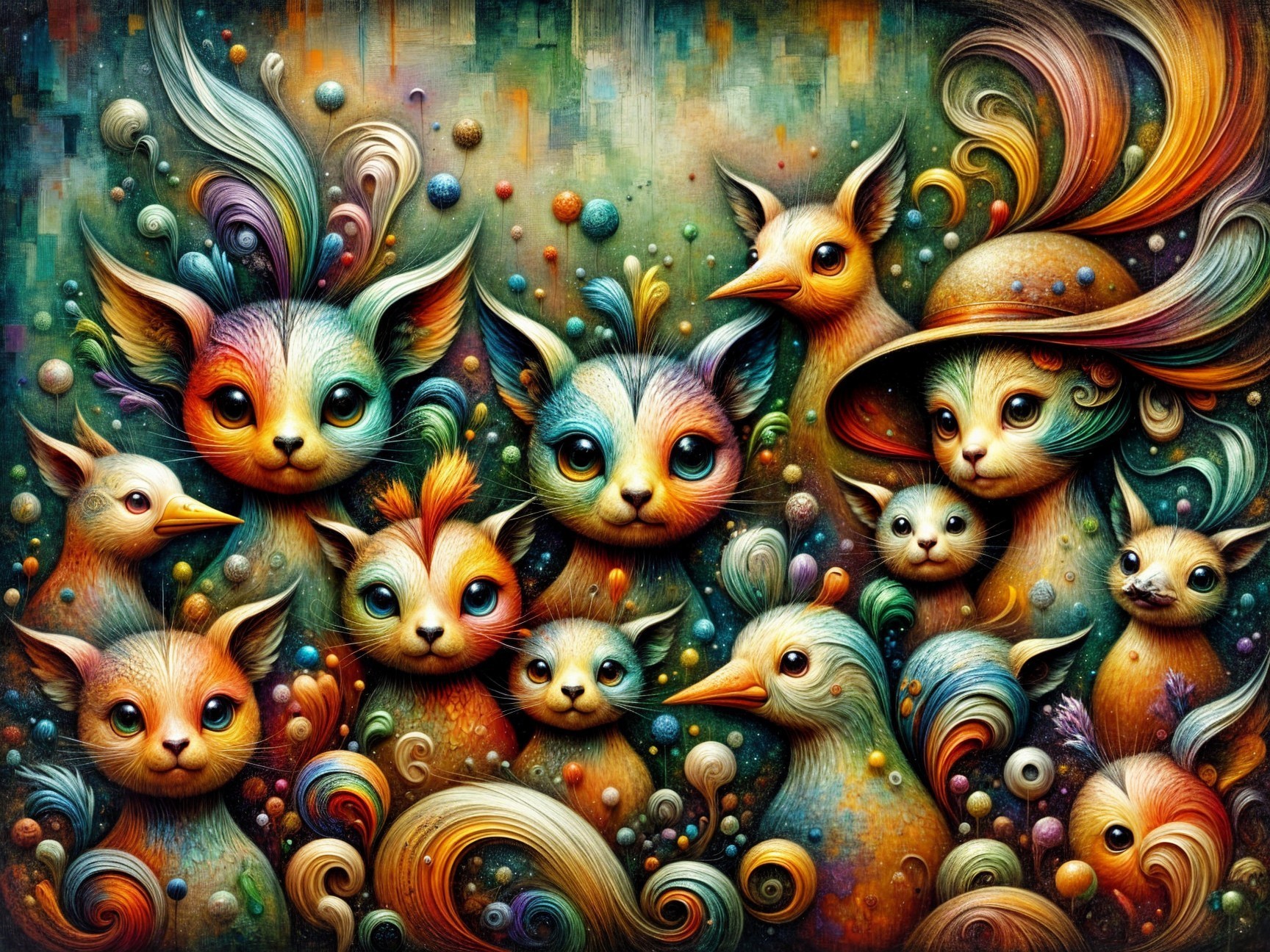 Colorful Anthropomorphic Animals in Whimsical Scene