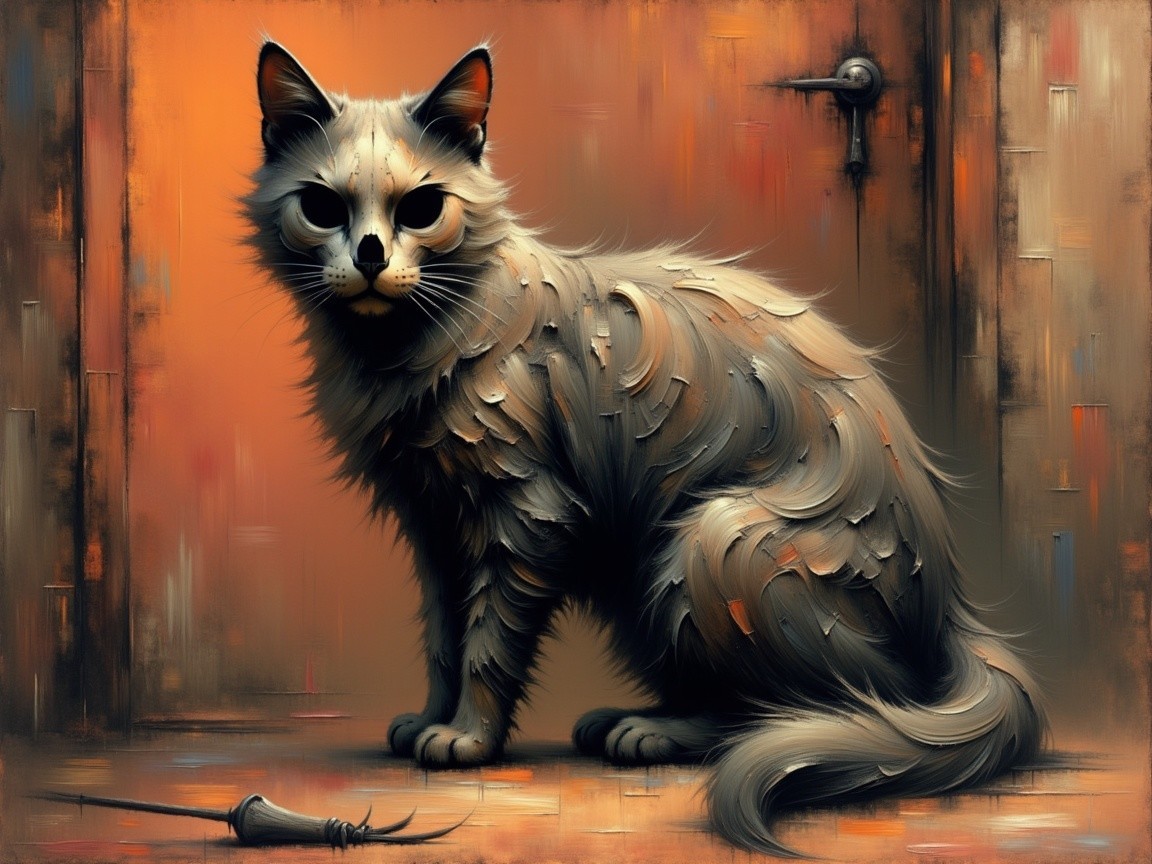 Stylized Cat with Fluffy Coat and Expressive Eyes