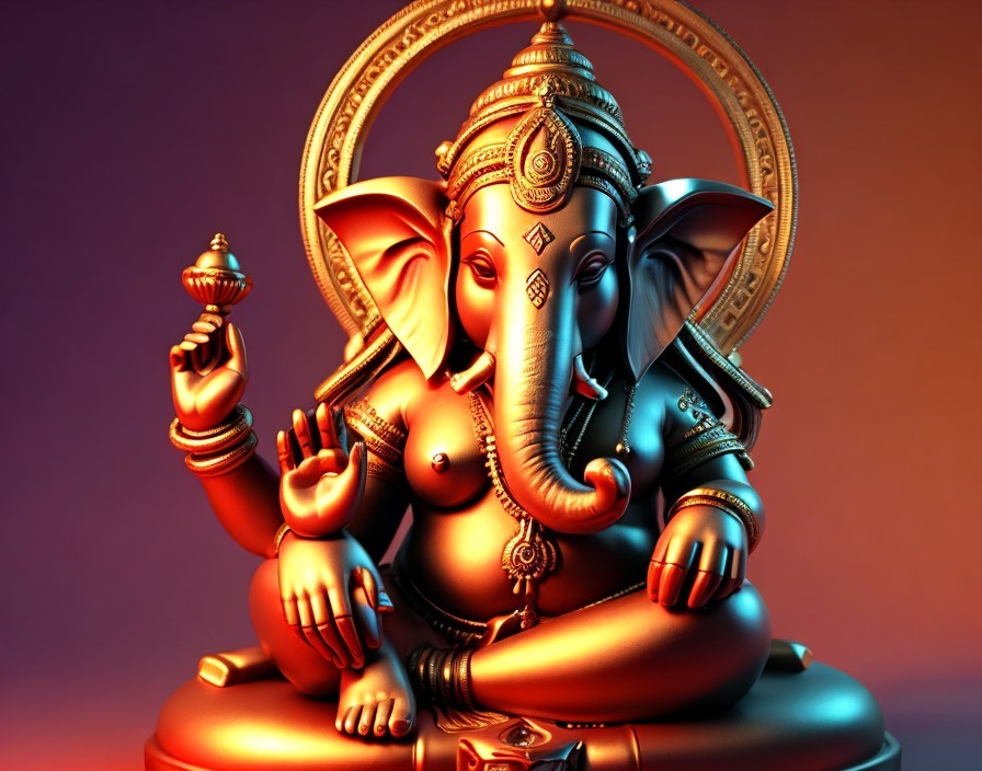 Vibrant Hindu deity Ganesha artwork on warm gradient backdrop