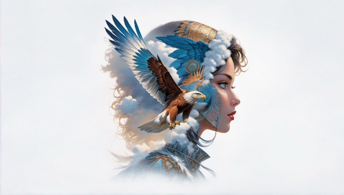 Digital Artwork of Woman's Profile with Eagle Elements