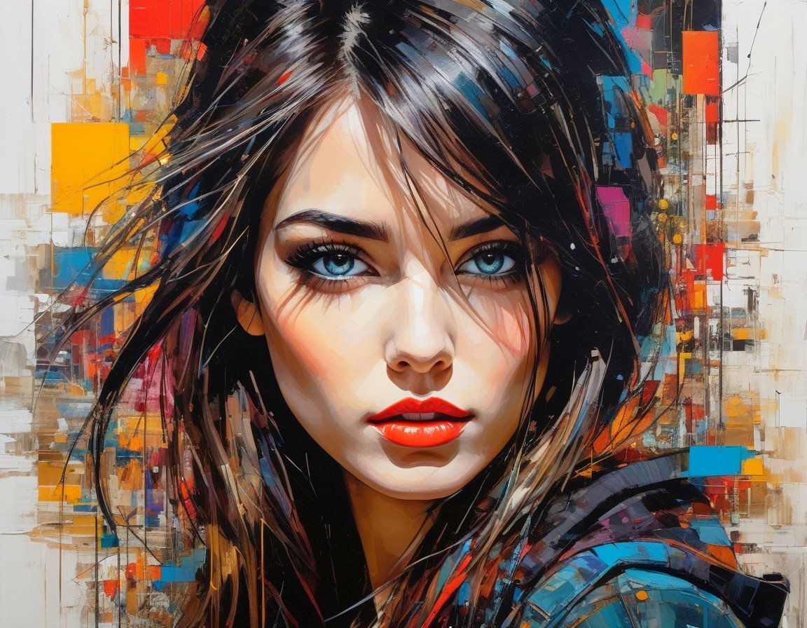 Portrait of a Young Woman with Abstract Background