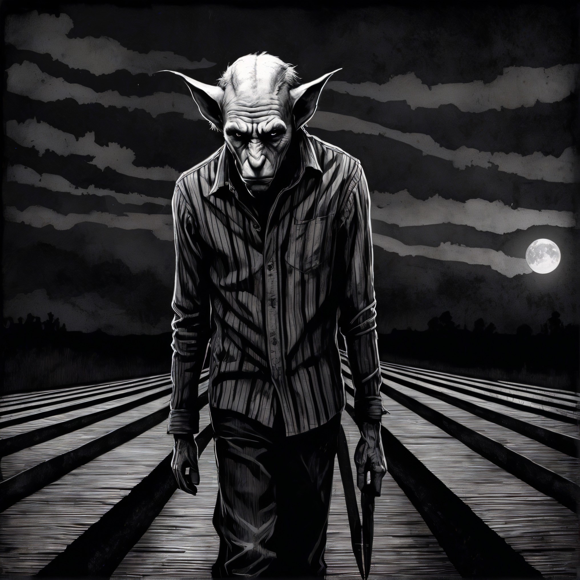 Sinister Figure on Dark Path Under Full Moon