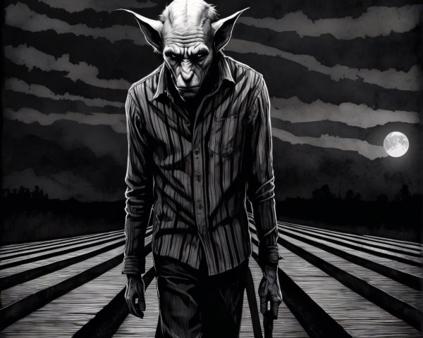 Sinister Figure on Dark Path Under Full Moon