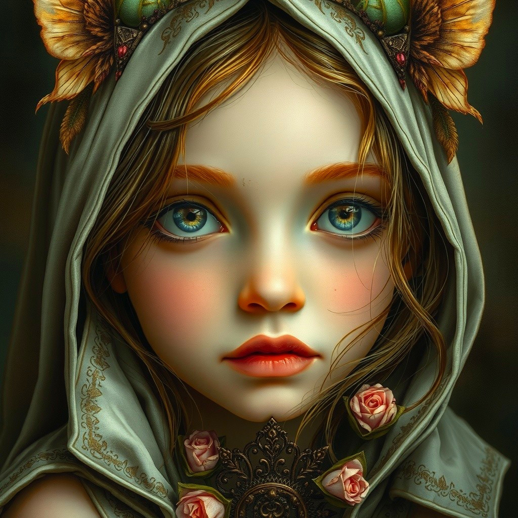 Young girl with expressive eyes and delicate hood