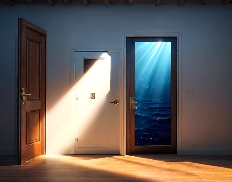 Room with Open Door and Underwater View