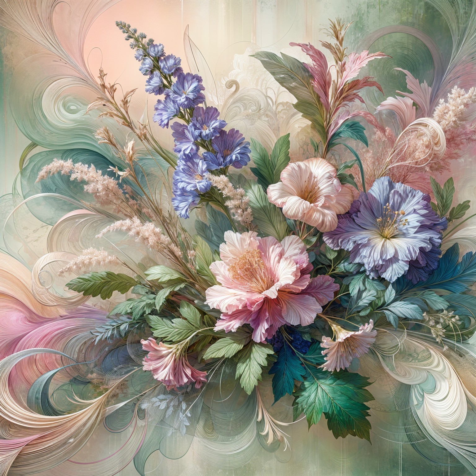 Vibrant Floral Composition in Soft Pastel Hues