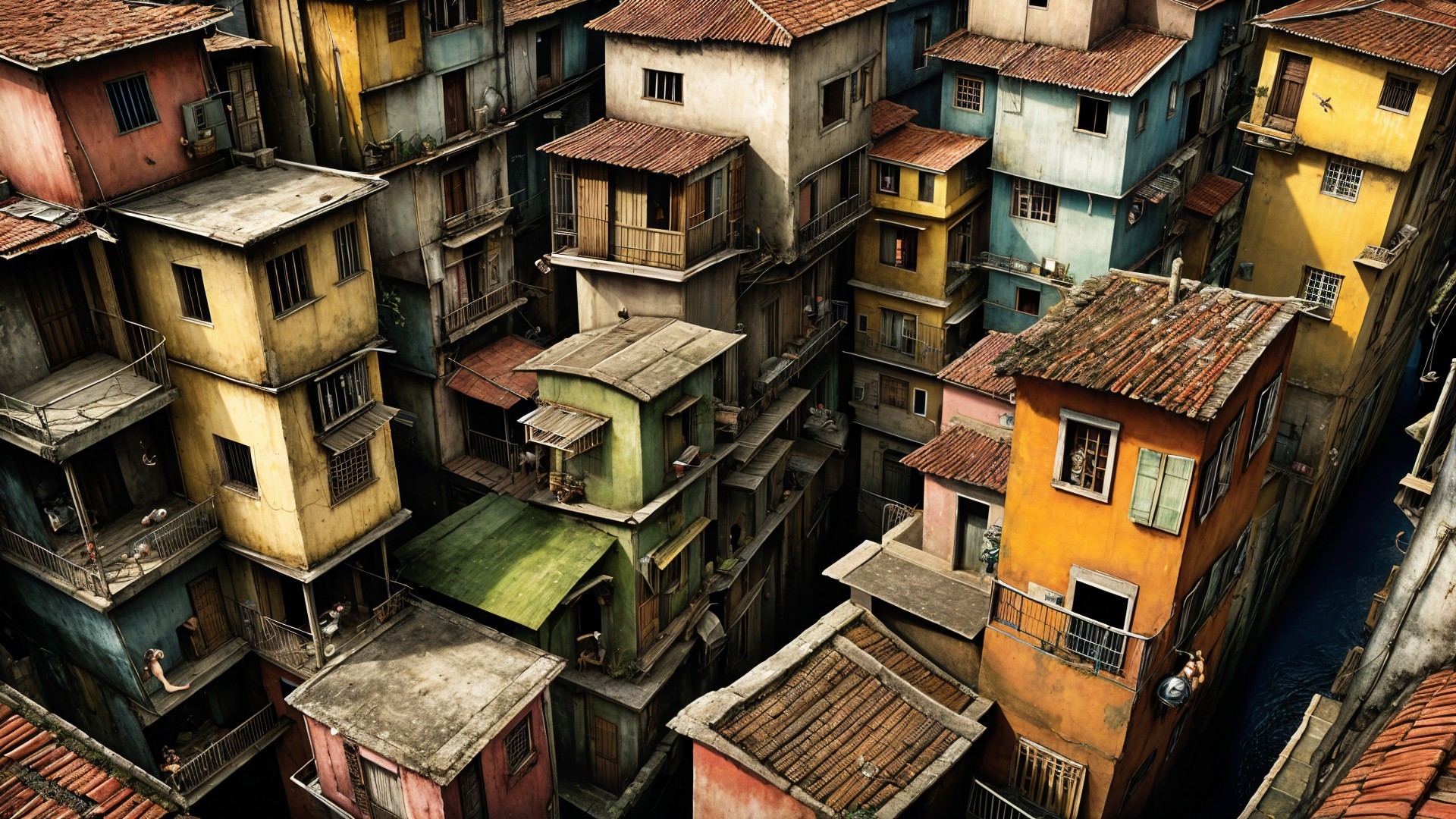 Colorful Urban Landscape with Multi-Storied Buildings
