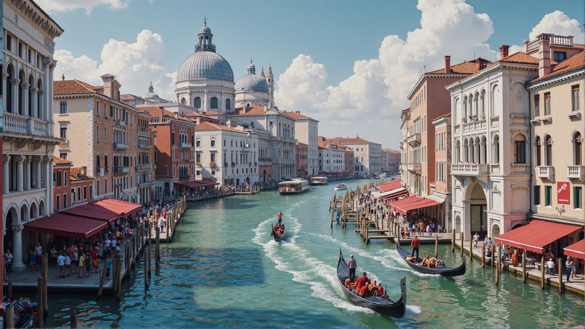 Venetian Canal Scene with Historic Buildings and Gondolas