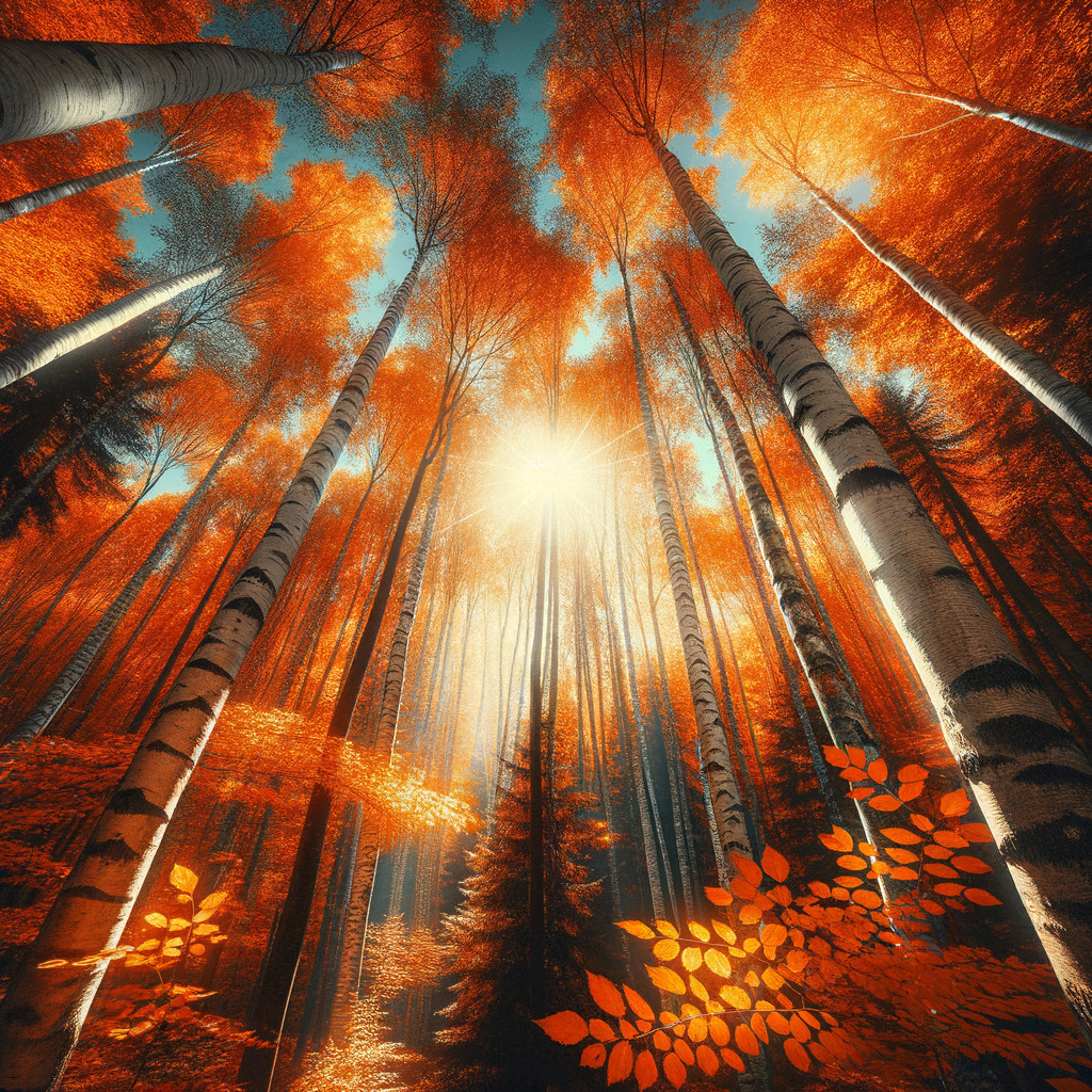 Autumn Forest Scene with Colorful Foliage and Sunlight