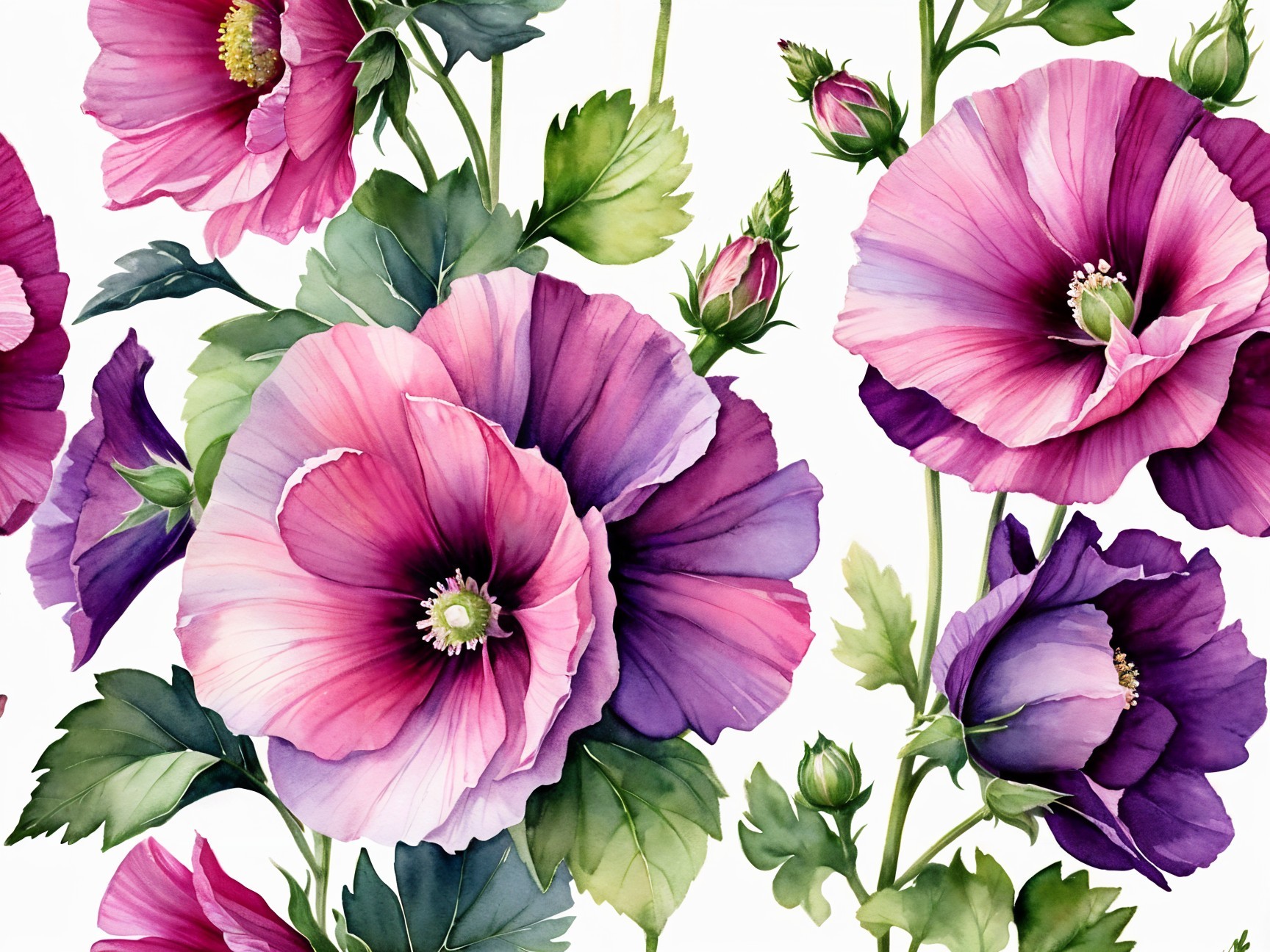 Vibrant Floral Pattern with Pink and Purple Flowers