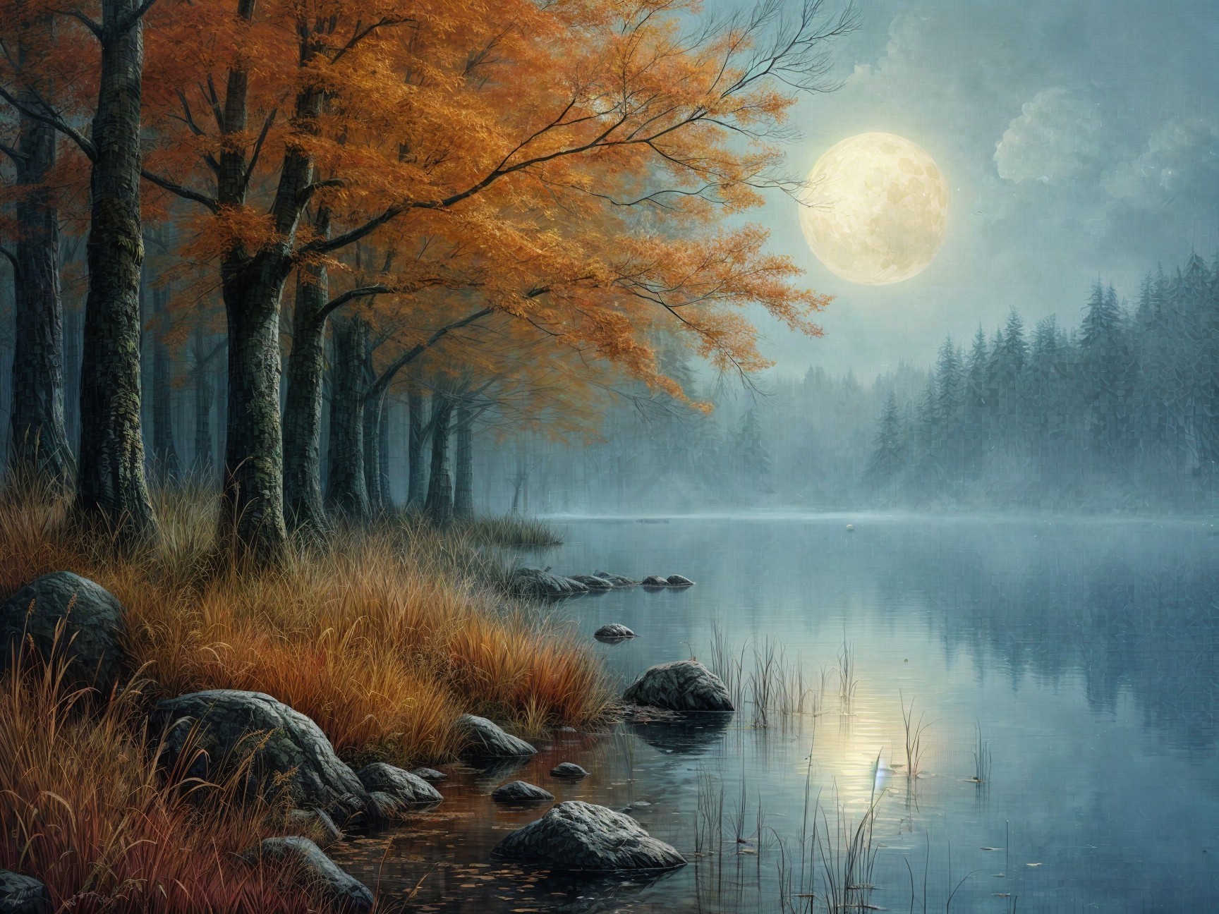 Autumn Landscape with Vibrant Leaves and Calm Lake