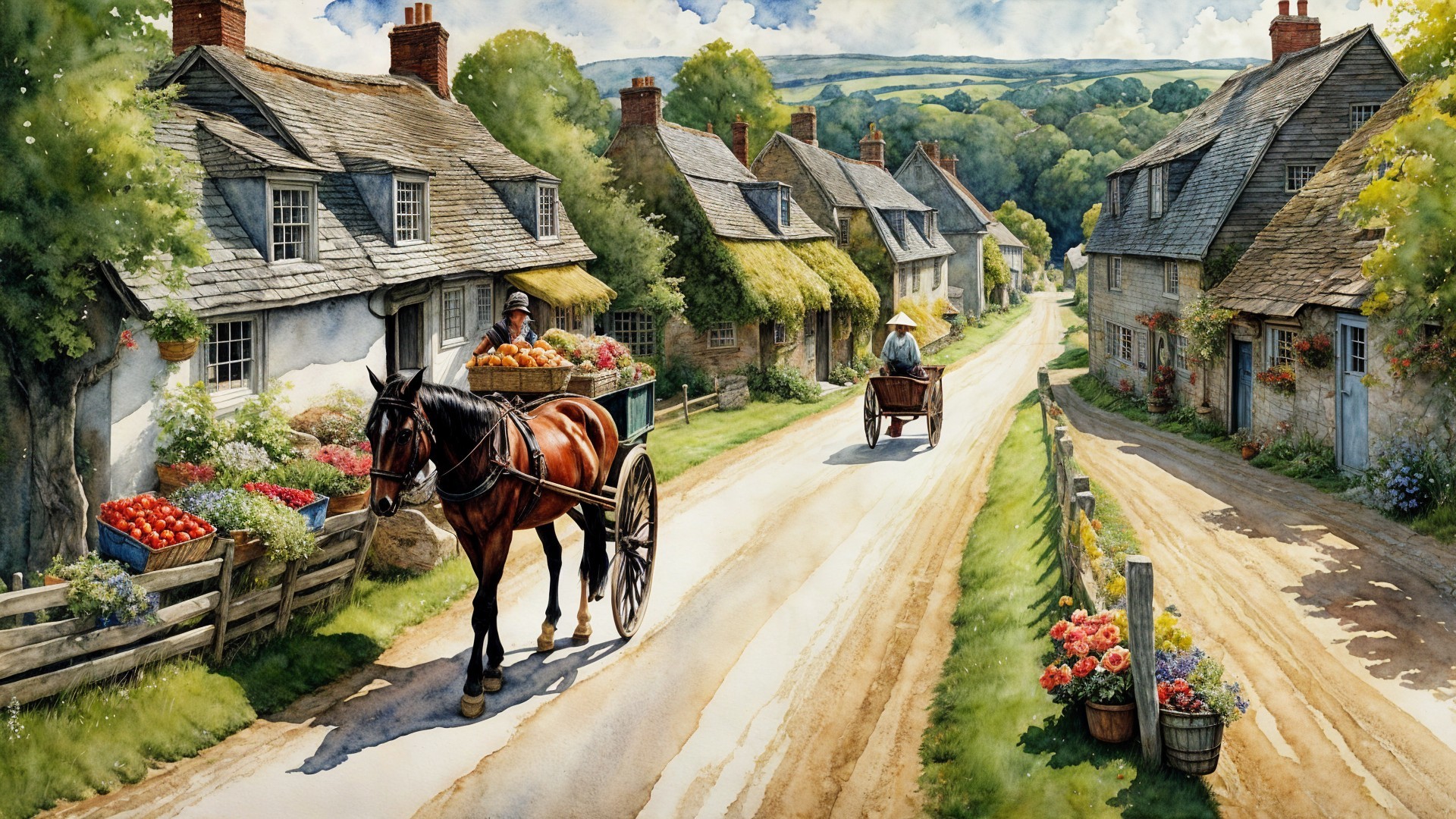 Charming Rural Village with Thatched-Roof Cottages