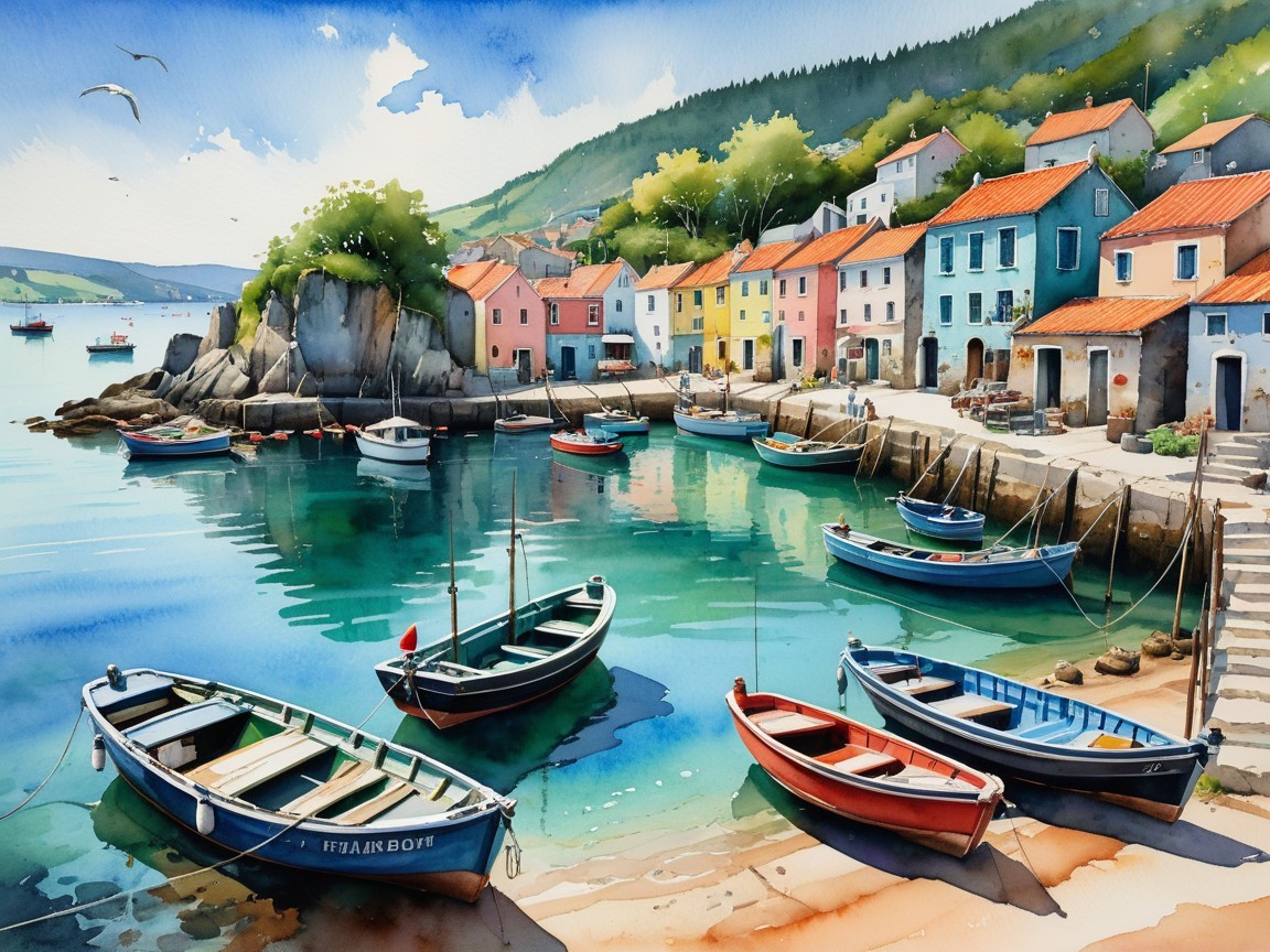 Picturesque Harbor with Colorful Buildings and Boats