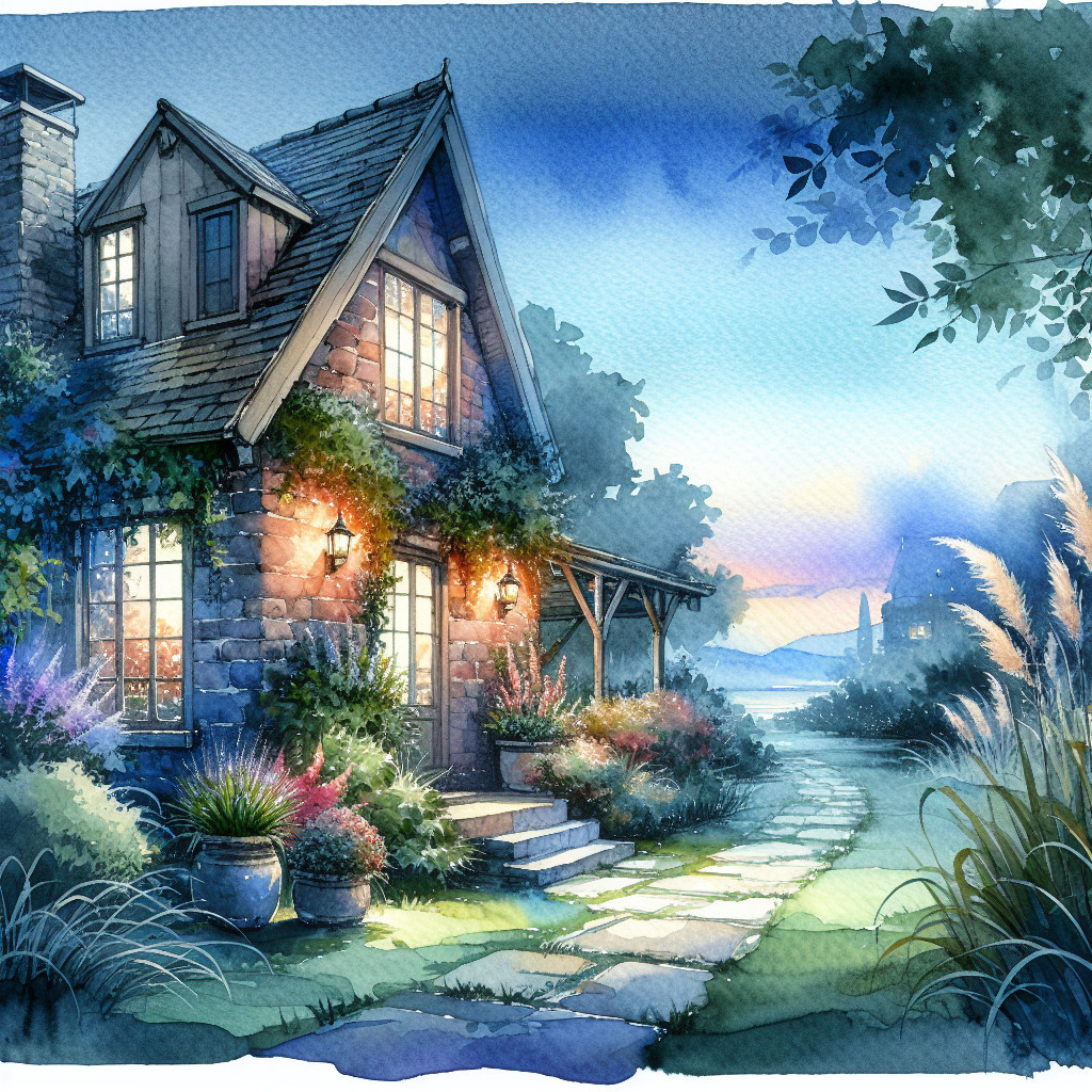 Charming Stone Cottage in Serene Twilight Setting