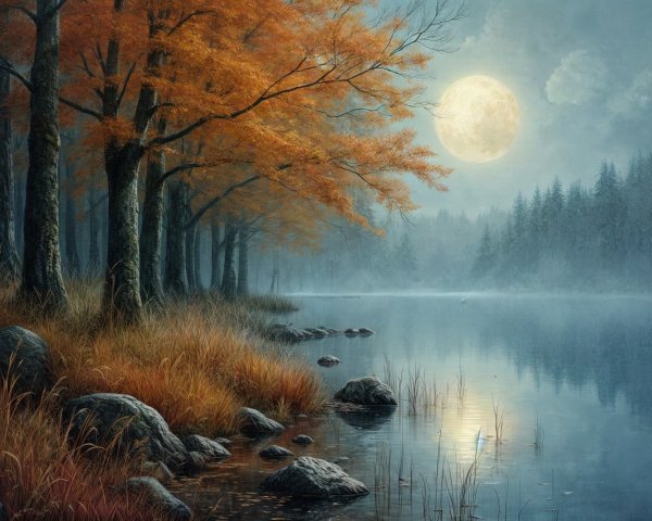 Autumn Landscape with Vibrant Leaves and Calm Lake