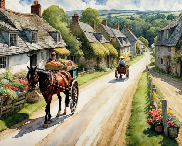 Charming Rural Village with Thatched-Roof Cottages
