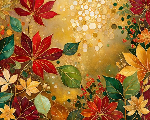 Vivid Autumn Leaves Tapestry on Golden Background